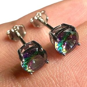 Sterling Silver 925 Rainbow CZ Stud Earrings 5mm | Round Cut Birthstone Jewelry